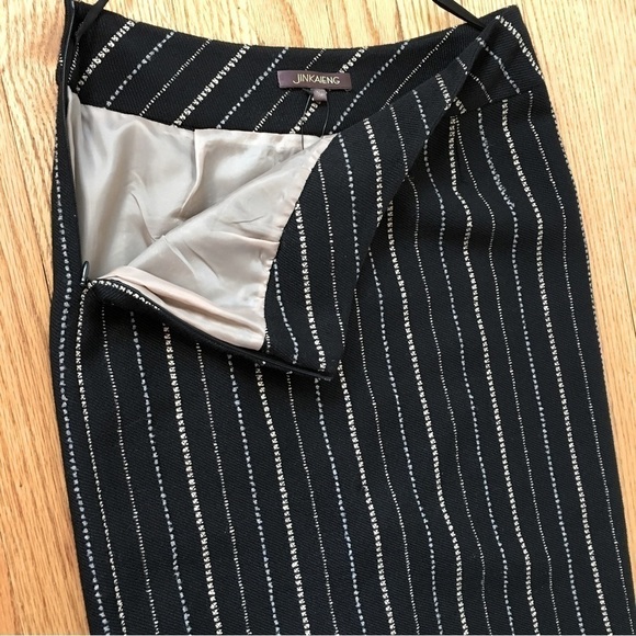 Vintage 90's Jinkaieng Black Metallic Wool Blend Straight Pencil Skirt - Picture 5 of 16